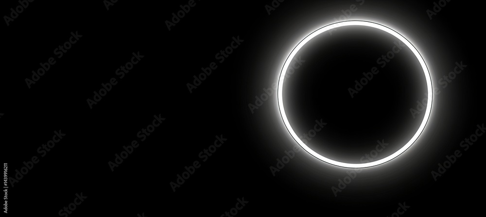 Shining Circle. Bright Glowing Light White Neon Colorful Round On A Black Background.