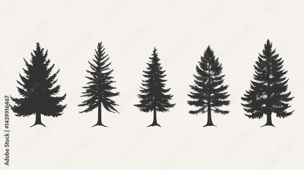 Obraz premium Silhouettes of Conifers, Vector Graphics
