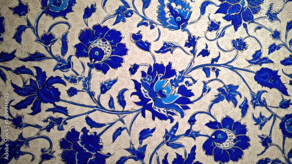 Vibrant Blue Floral Pattern on Light Background Subtle Design