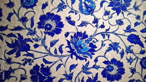 Obraz na płótnie Vibrant Blue Floral Pattern on Light Background Subtle Design w salonie