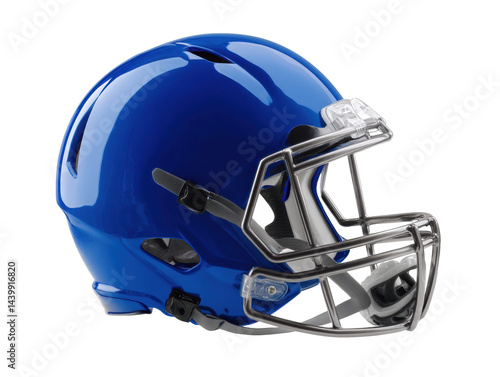 Blue football helmet for sports enthusiasts and athletes training, cut out 