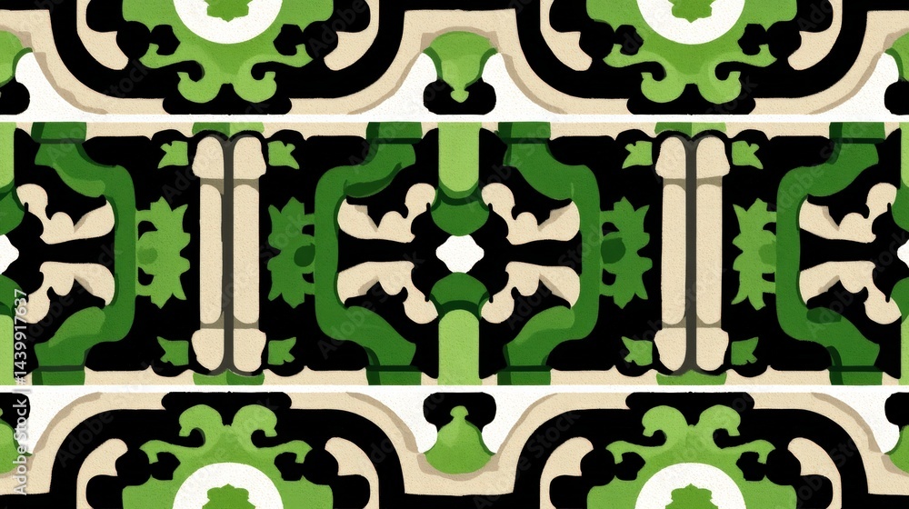 Vibrant Decorative Tile Pattern in Green and Black Colors