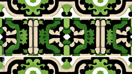 Obraz na płótnie Vibrant Decorative Tile Pattern in Green and Black Colors w salonie
