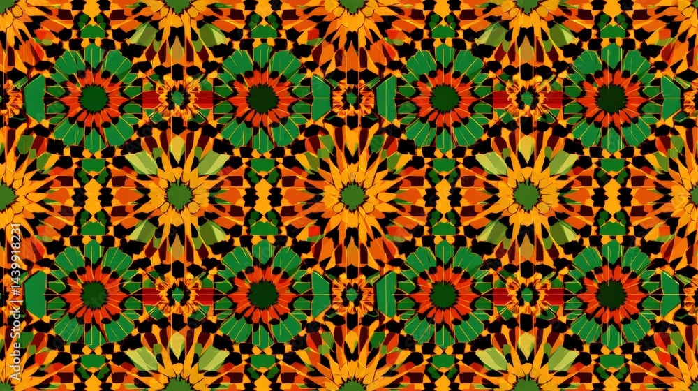 Vibrant Floral Pattern with Colorful Flowers and Green Leaves