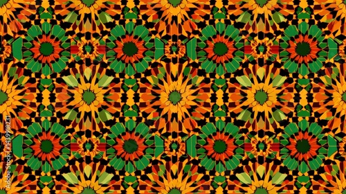 Obraz na płótnie Vibrant Floral Pattern with Colorful Flowers and Green Leaves w salonie