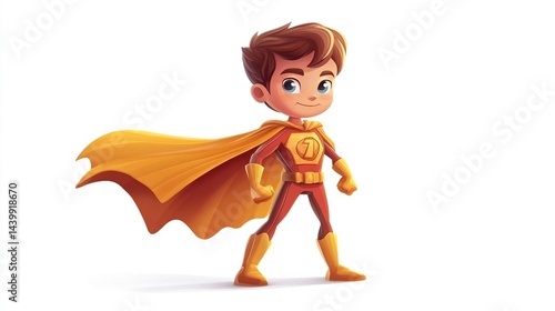 Cartoon superhero boy in red and gold costume.
