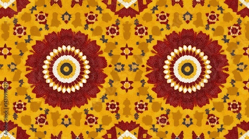 Obraz na płótnie Vibrant Geometric Floral Pattern in Bold Yellow and Red Hues w salonie