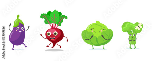 Set Multicolor cute vegetable mascots flat icons