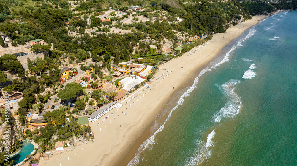 Aerial view of the 300 steps beach located near Gaeta, Lazio, Italy. It is one of the most beautiful beaches in the province of Latina.