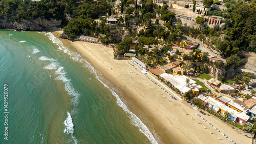 Aerial view of the 300 steps beach located near Gaeta, Lazio, Italy. It is one of the most beautiful beaches in the province of Latina.