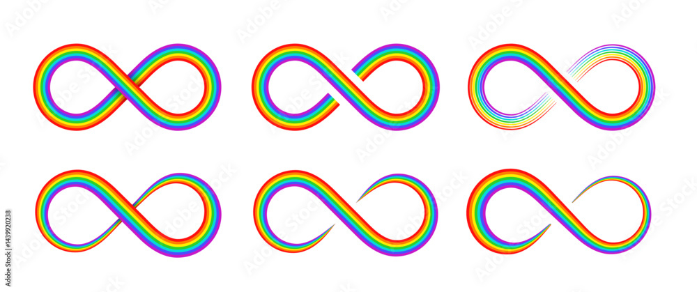Infinity symbols set in art style rainbow stripe on a white background. Vector Infinity symbols set in art style rainbow stripe on a white background. Vector