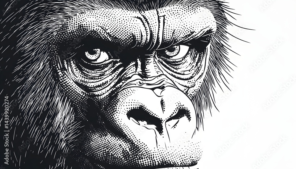 A Dramatic Black And White Drawing of a Gorilla Face