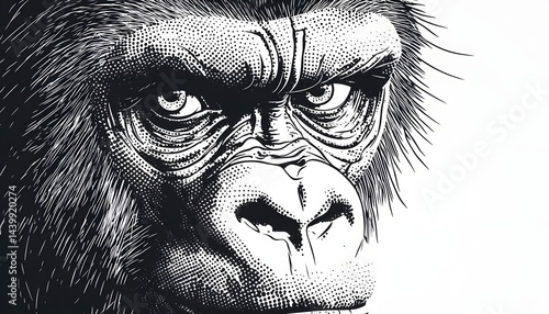Obraz na płótnie A Dramatic Black And White Drawing of a Gorilla Face w salonie
