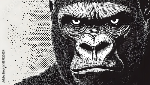 Obraz na płótnie A detailed illustration depicts a focused gorilla in monochromatic style w salonie