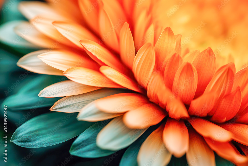 Close-up of vibrant orange and yellow flower petals with green leaves, perfect for botanical, floral, and nature-themed designs. Close-up of vibrant orange and yellow flower petals with green leaves, perfect for botanical, floral, and nature-themed designs.