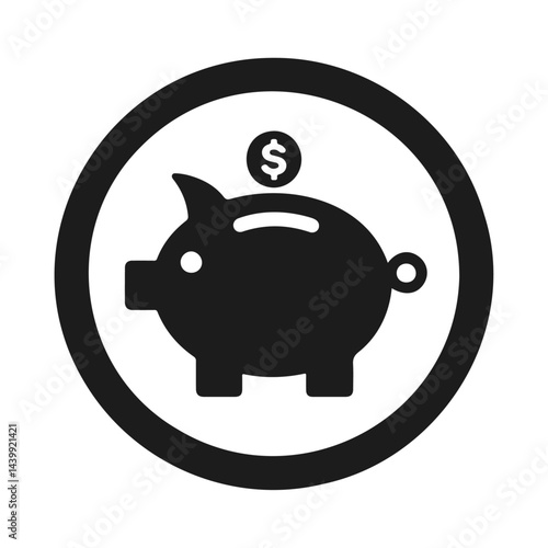 A black piggy bank icon for mobile and web design