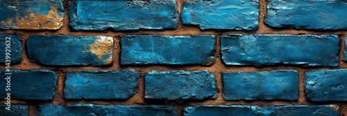 Obraz na płótnie Texture Of Dark Blue Painted Brick Wall, Abstract Background With Gold Illumination Effect w salonie