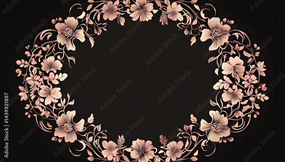 Decorative floral wreath featuring flower blossoms and elegant foliage patterns