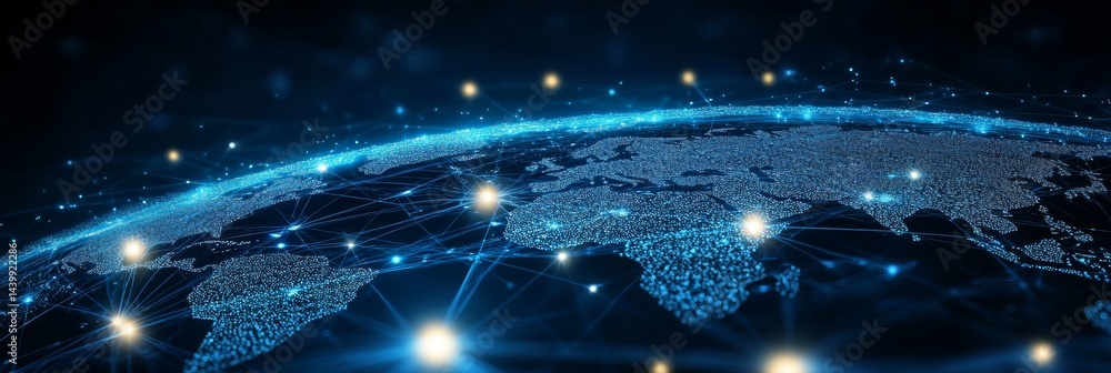 Global Network And Data Exchange, Planet Earth With Connection Lines, 3D Illustration Concept