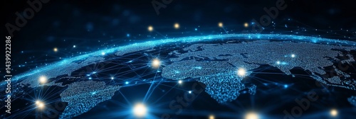 Obraz na płótnie Global Network And Data Exchange, Planet Earth With Connection Lines, 3D Illustration Concept w salonie