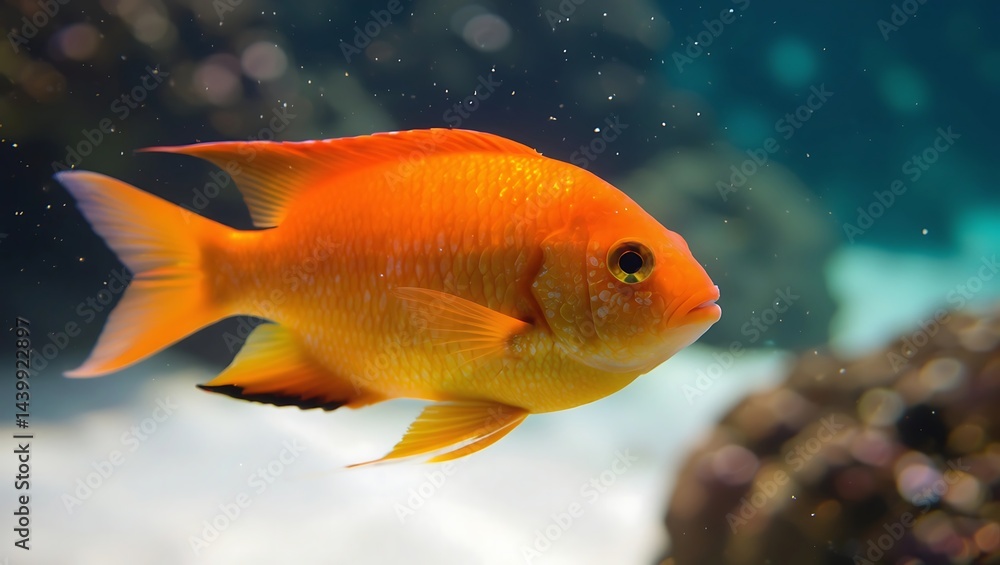 Vibrant Orange Cichlid Fish Swimming in Aquarium Vibrant Orange Cichlid Fish Swimming in Aquarium