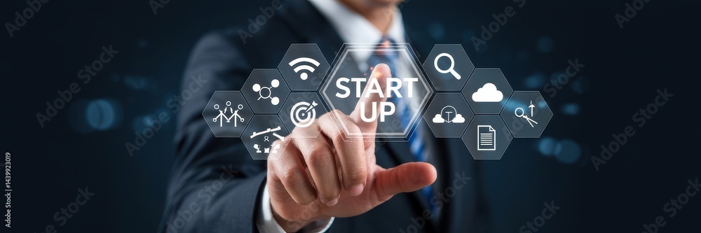 Businessperson interacts with innovative startup concept. Businessperson interacts with innovative startup concept.