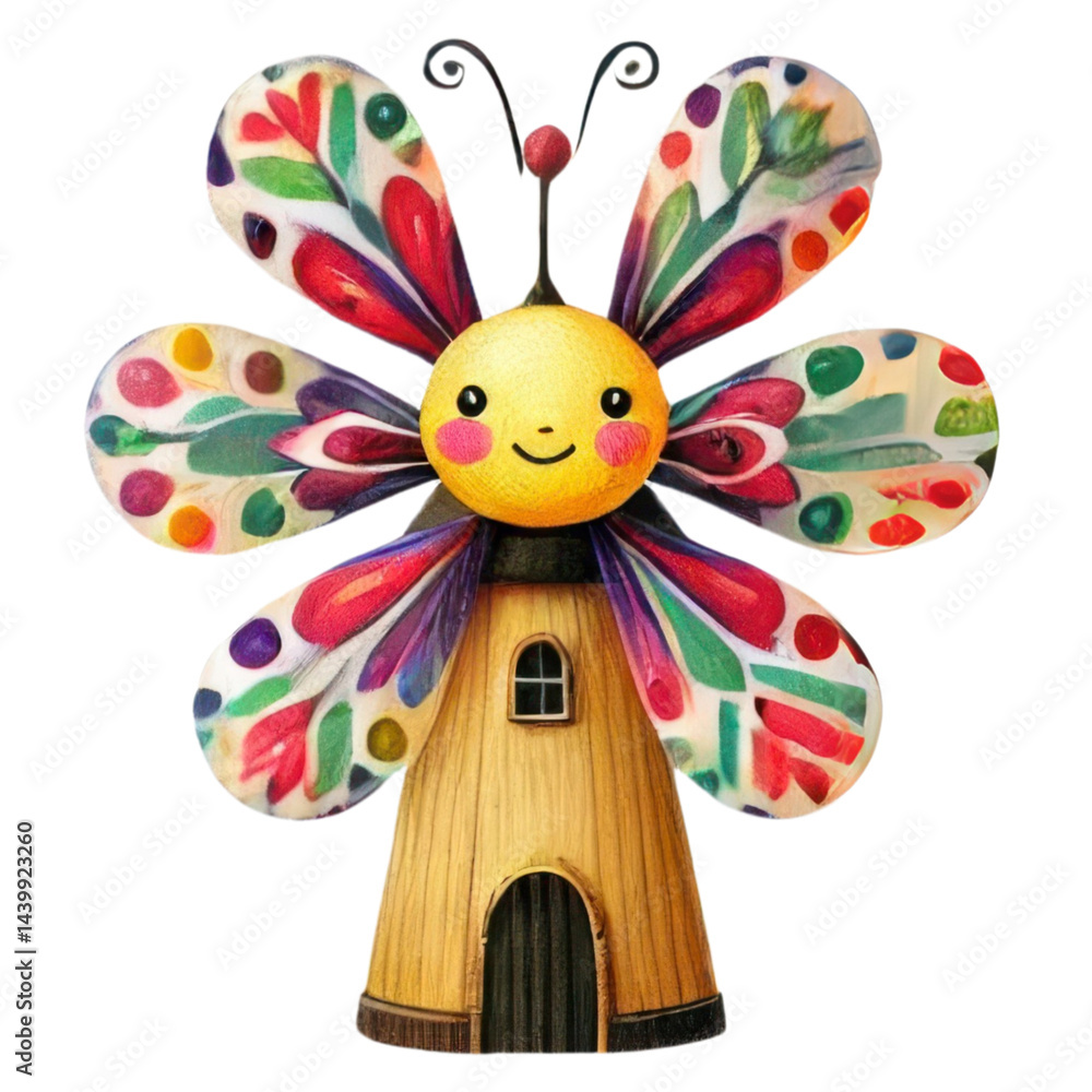 Cheerful Flower Character with Colorful Petals and Smiling Face in a Whimsical, Playful Design Perfect for Child-Friendly Themes and Illustrations
