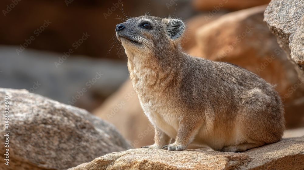Naklejka premium Rock Hyrax Gazing Upwards in its Natural Habitat