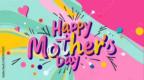 Colorful decorations and cheerful designs fill the space, conveying the spirit of Mother's Day. Bright visuals feature playful elements that create a festive ambiance for loved ones to enjoy together.