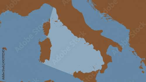 Tyrrhenian Sea highlighted. Patterned map