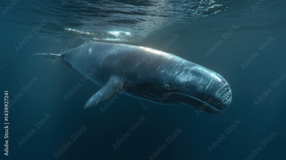Fototapeta premium Bowhead Whale Swimming Gracefully in Arctic Waters