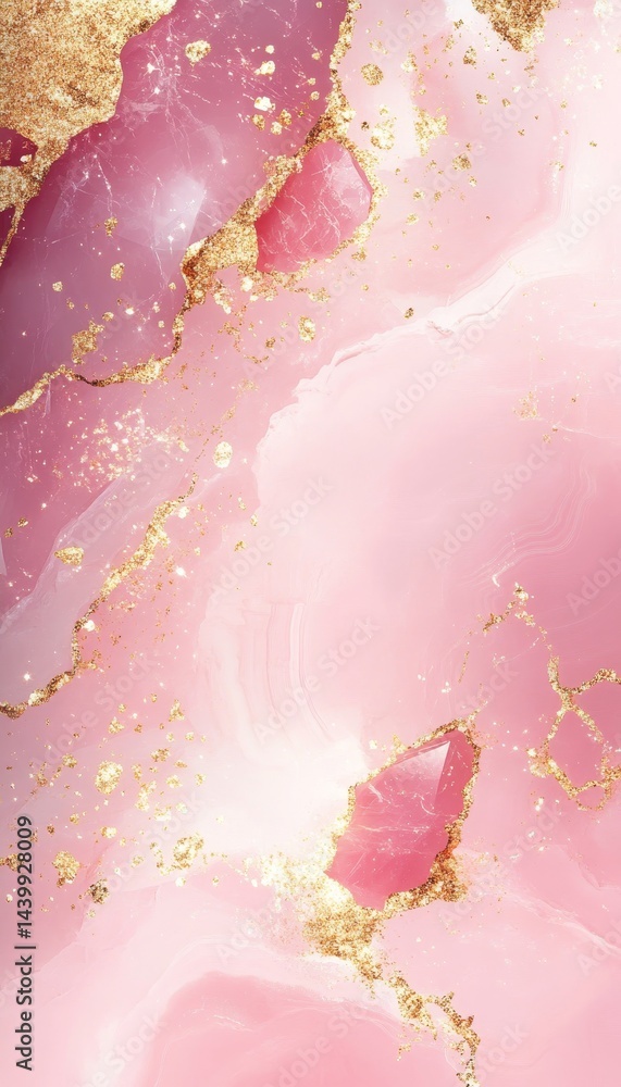 Pink, Gold, and White Abstract Marble Texture, luxurious Crystal Wallpaper Background Design