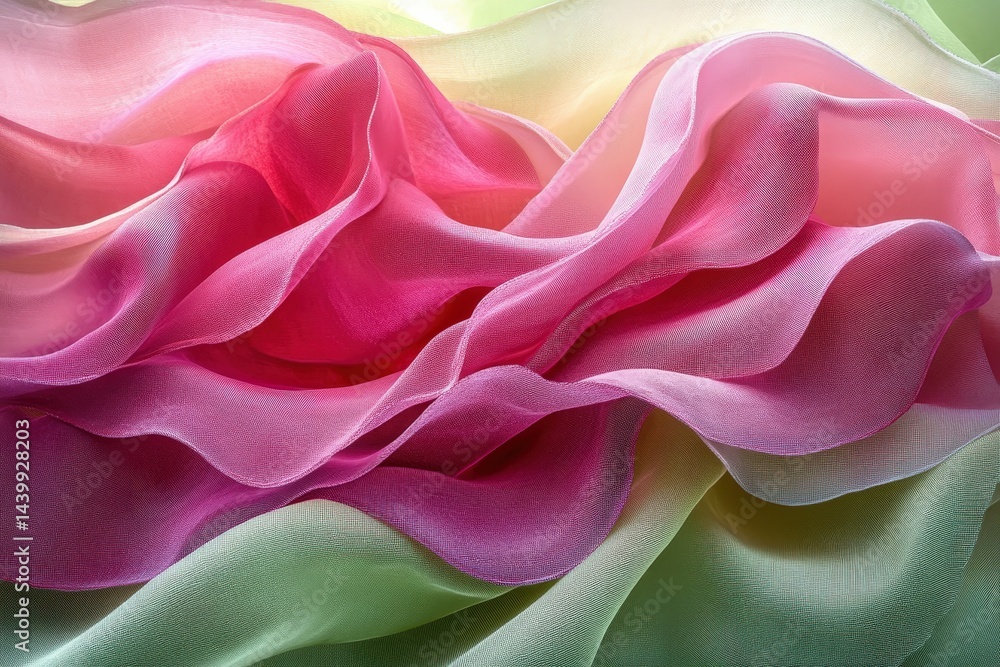 Obraz premium Delicate, flowing silk fabric in soft pink and green hues.