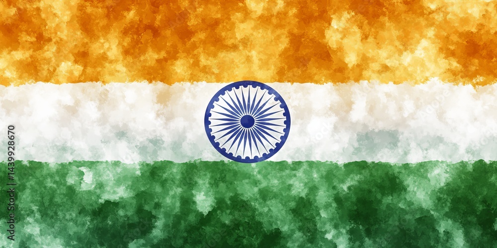 Watercolor Flag of India A vibrant representation of the Indian tricolor in a watercolor design.