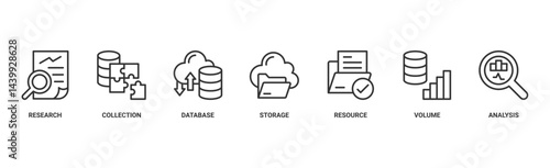 Big data banner web icon vector illustration concept with icon of research, collection, database, storage, resources, volume and analysis 