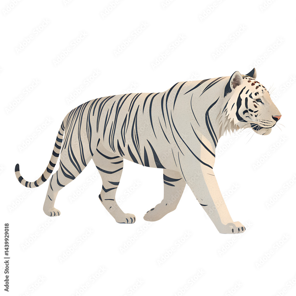 Obraz premium 3D Illustration, Minimalistic Tiger walking, isolated on a transparent background