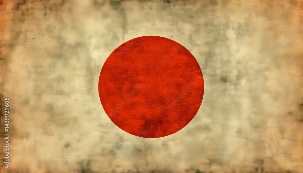 Grunge Flag of Japan Vintage Look and Artistic Design with a Red Sun on Distressed White Background
