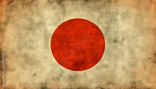 Grunge Flag of Japan Vintage Look and Artistic Design with a Red Sun on Distressed White Background