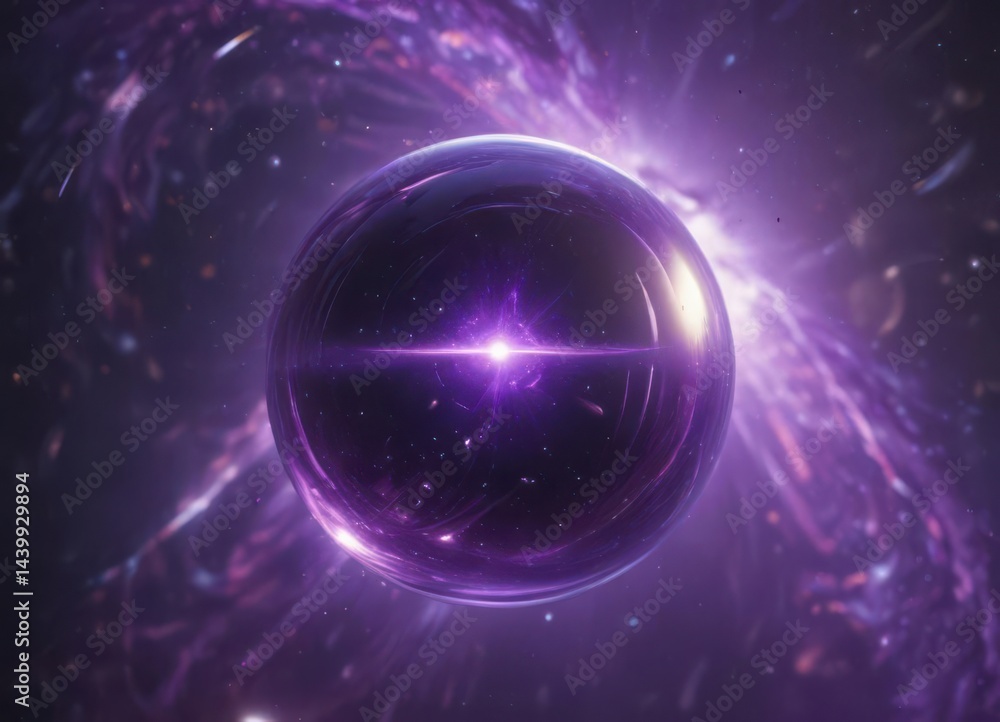 Obraz premium Shimmering orb floats within a purple cosmic vortex , deep space, luminescence, purple