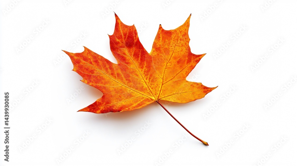 Fototapeta premium Vibrant Orange Autumn Fall Maple Leaf Isolated on White Background