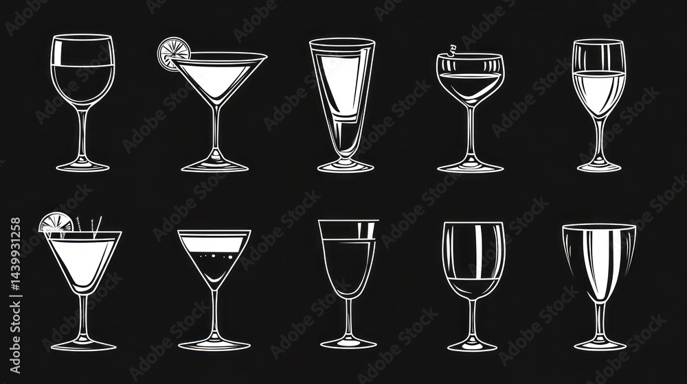 Cocktails Glassware Illustrations Cocktails Glassware Illustrations