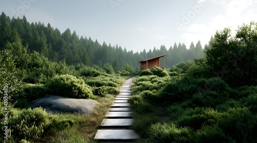 Wallpaper Mural Tranquil Cabin Surrounded by Lush Greenery in a Serene Forest Environment Torontodigital.ca