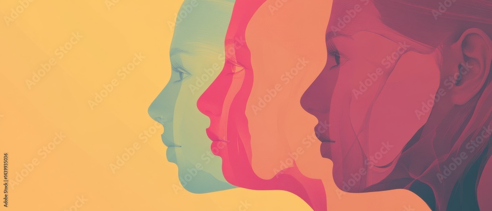Abstract Woman Profile Silhouette in Gradient Colors, Creative Concept of Individuality, Diversity and Mental Health Abstract Woman Profile Silhouette in Gradient Colors, Creative Concept of Individuality, Diversity and Mental Health