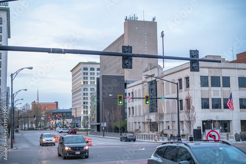 Youngstown Ohio USA Apr 18 2025 ; downtown historic district, city life architecture, copy space background image.NEF