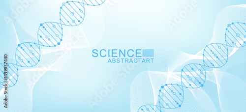 Modern abstract molecules structure for science or medical background. DNA helix or atom visualization. Molecular wave flow abstract background. Vector illustration