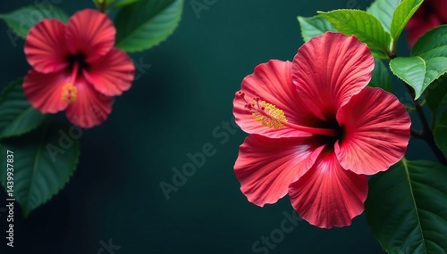 Wallpaper Mural Bold hibiscus flowers, dark green leaves, stylized design, bloom, design Torontodigital.ca