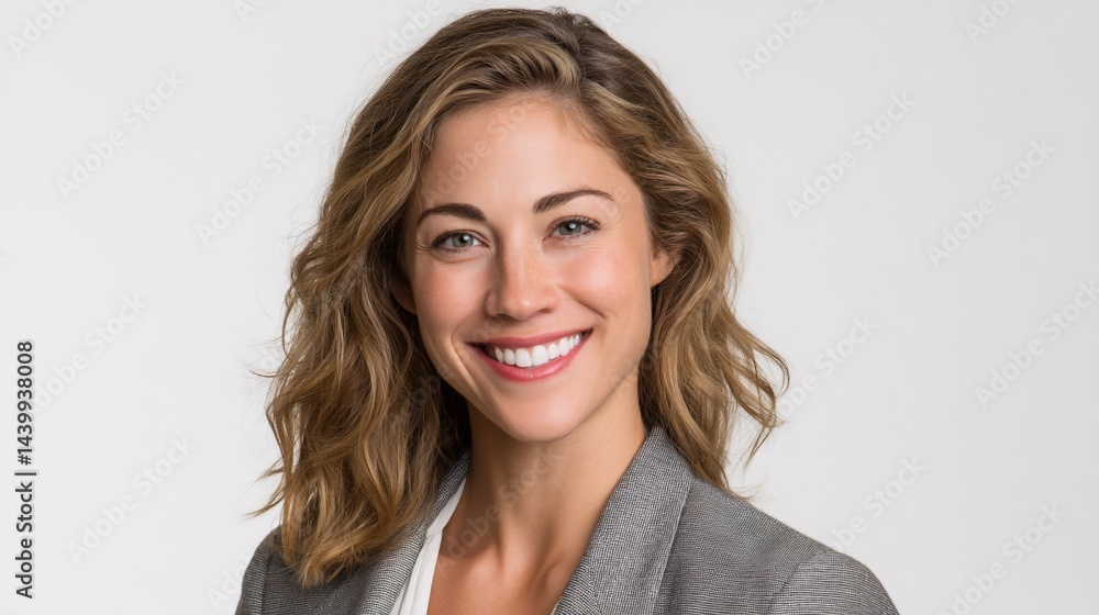 Portrait of a smiling businesswoman against a plain background. Possible use for professional headshots, business profiles, and corporate websites. Portrait of a smiling businesswoman against a plain background. Possible use for professional headshots, business profiles, and corporate websites.