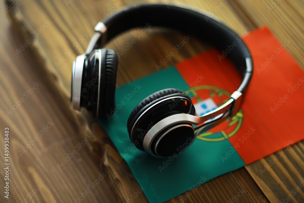 Headphones on Portuguese Flag - Music, Technology, and Culture Concept