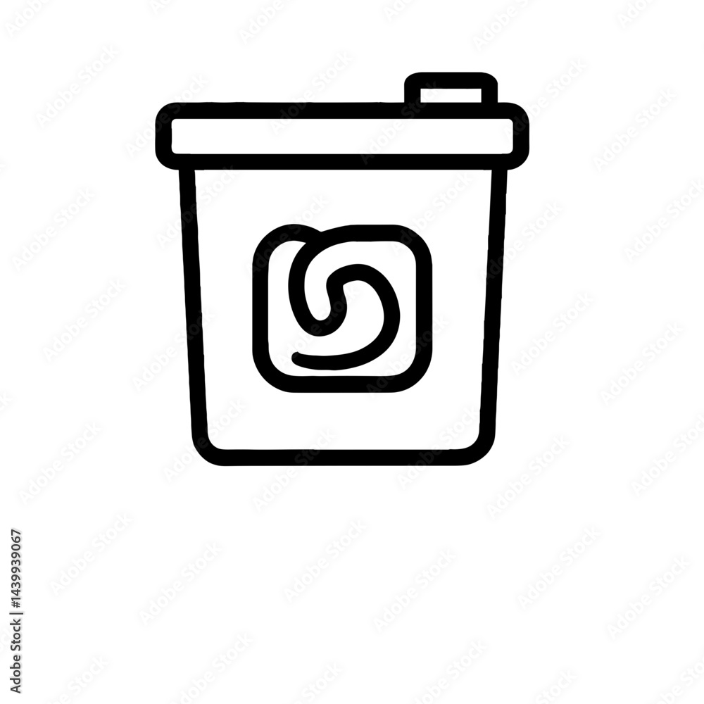 Black and white icon of laundry detergent container with pod symbol representing washing supplies or household cleaning Black and white icon of laundry detergent container with pod symbol representing washing supplies or household cleaning