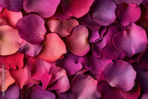 A close-up view of various shades of pink and purple rose petals.